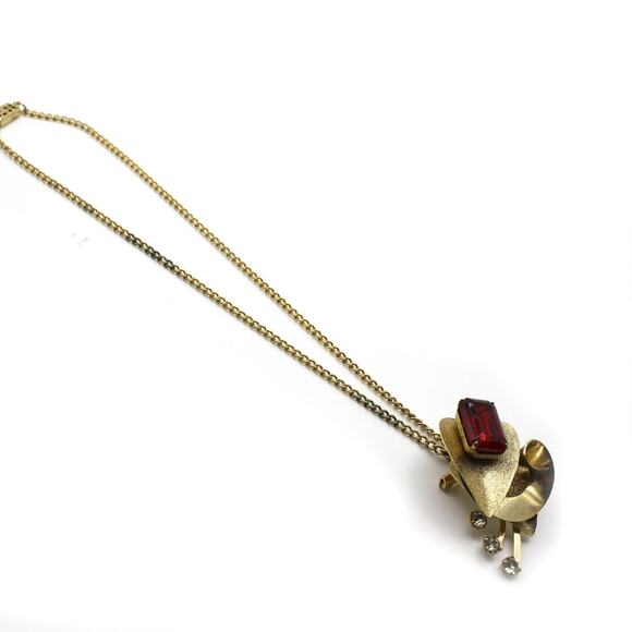 Vintage Deco Style Necklace & Earrings Set Red Rhinestones Screw Back - Hey Viv - Picture 5 of 8